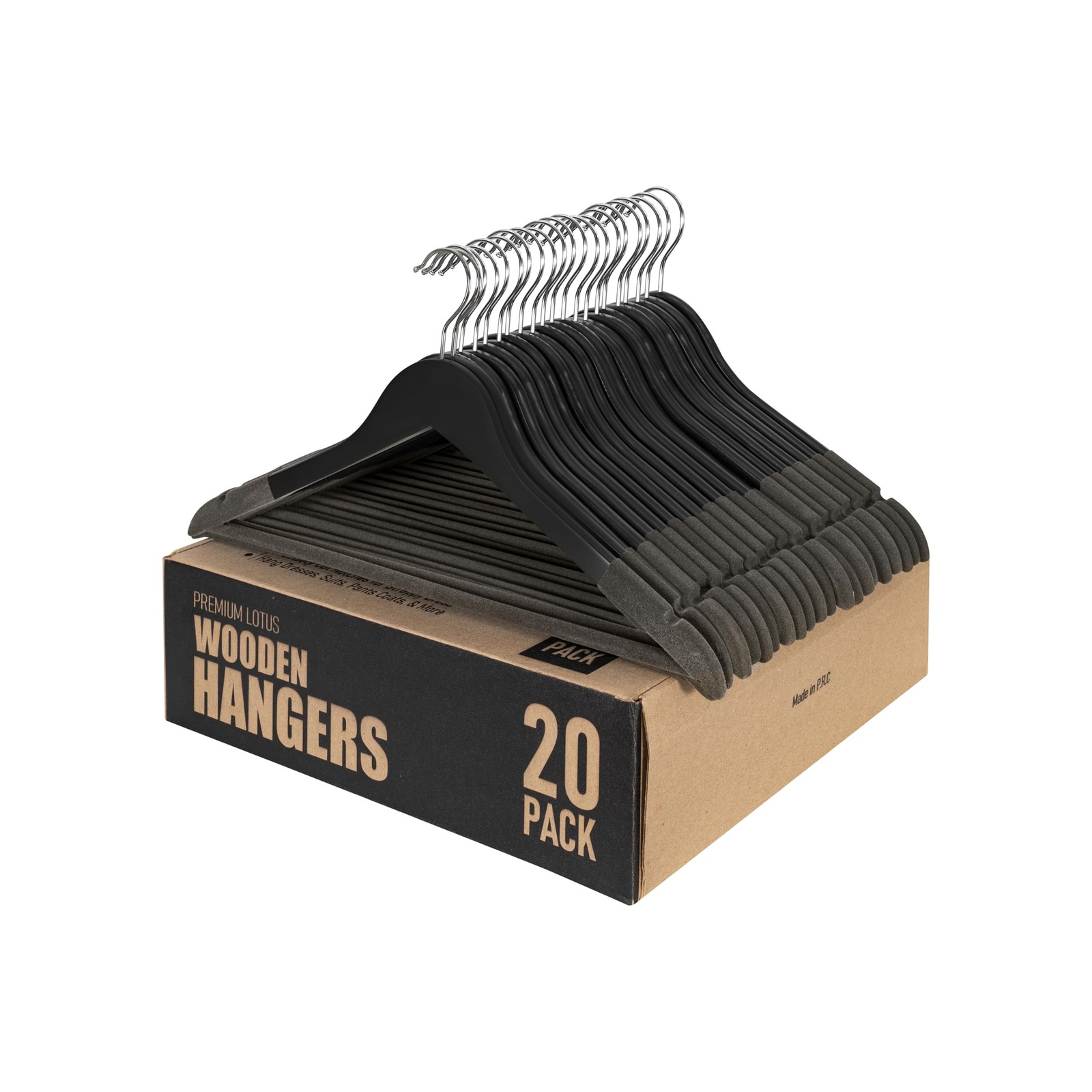 Wooden Hangers, 20 Pack, Black Wood, Mens Hangers Non Slip