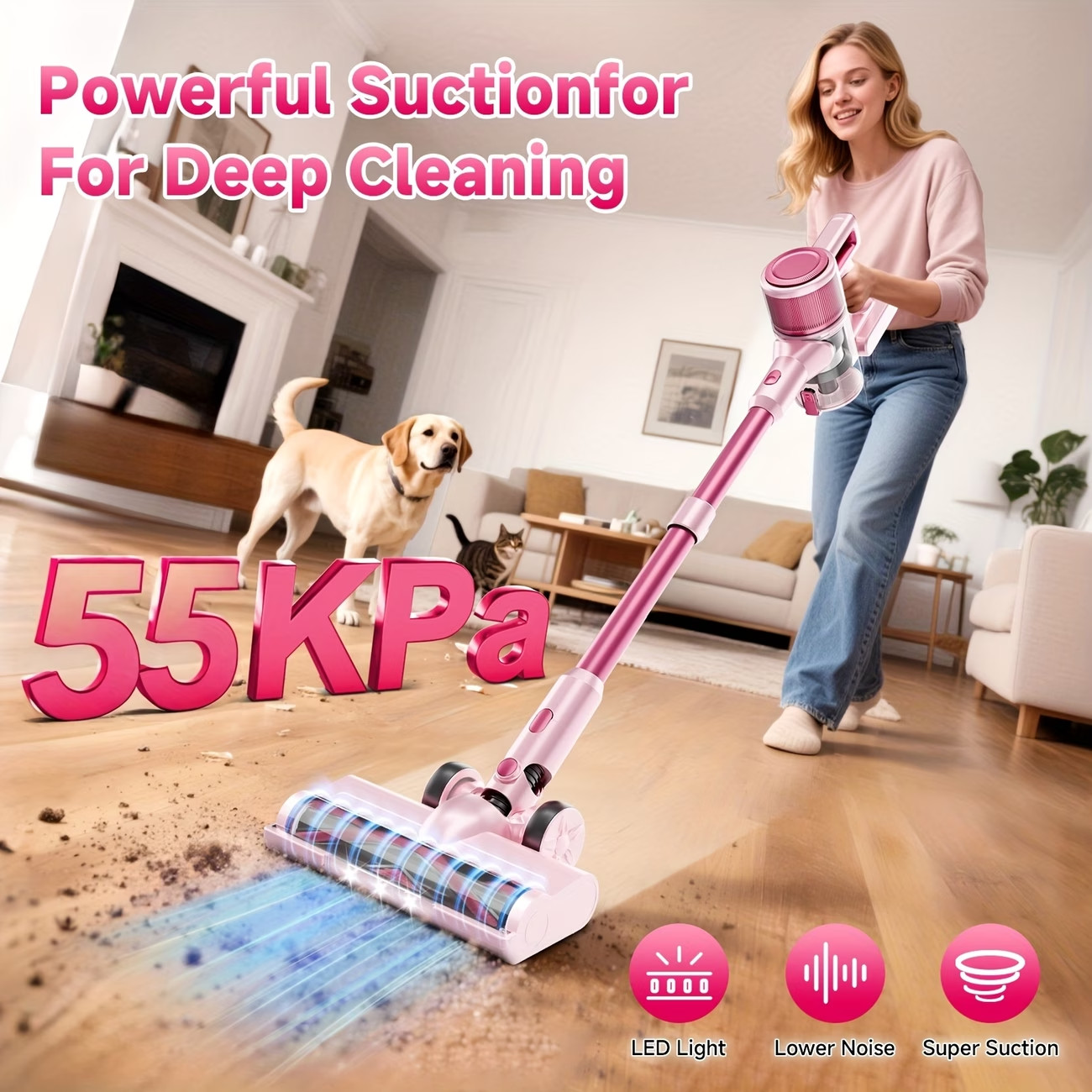 8-in-1 50Kpa Cordless Vacuum Cleaner Home Office 1.5L Powerful Stick Lightweight