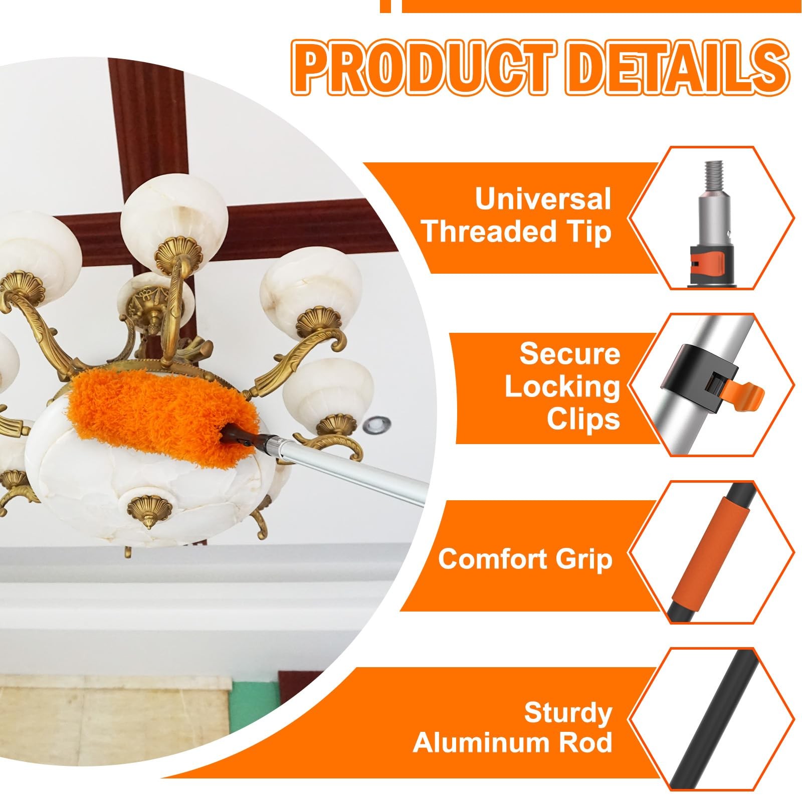 26FT Ceiling Fan Cleaner Kit with Extension Pole, Microfiber Duster & Cloth