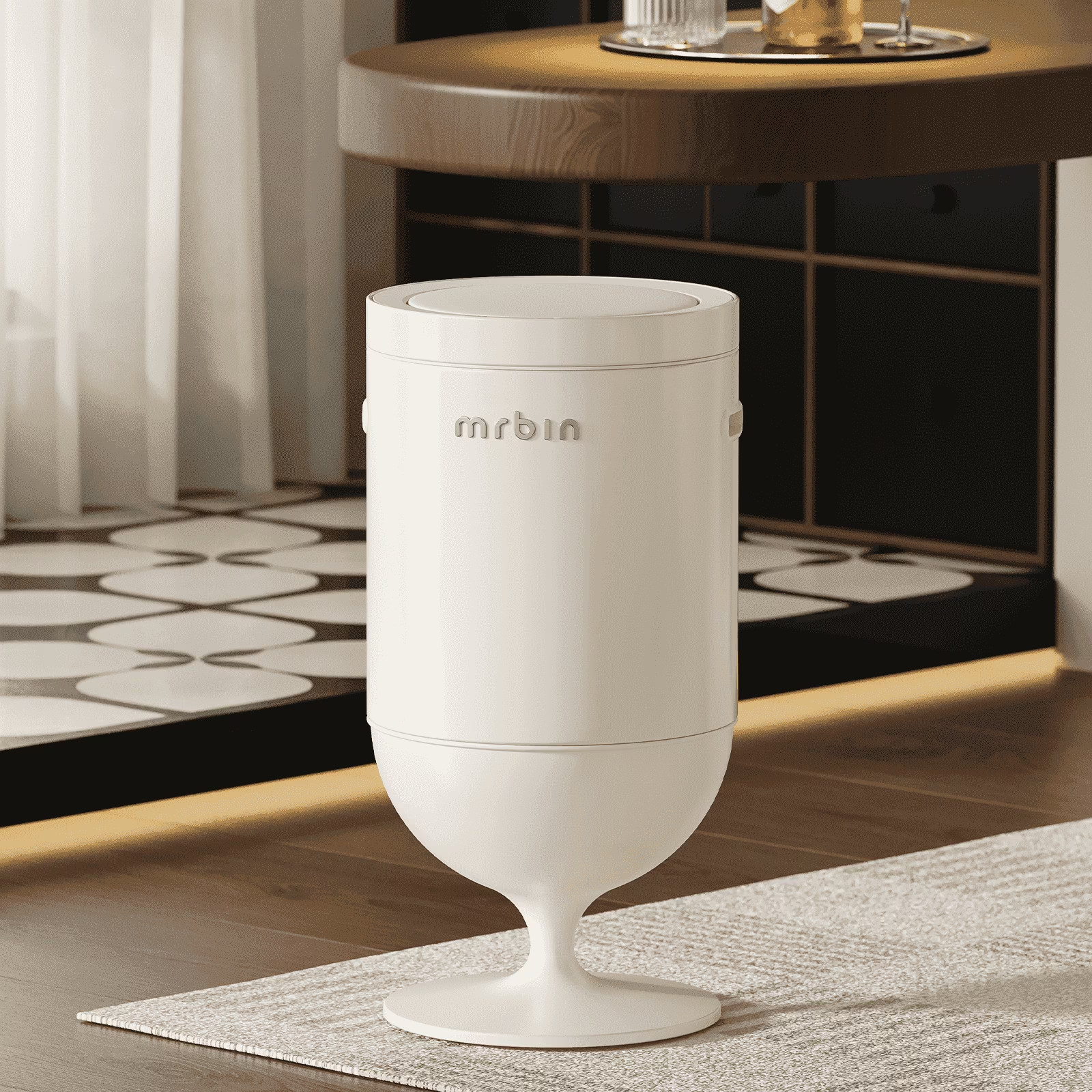 Metal Bathroom Motion Sensor Trash Can with Lid, 5.3 Gallon Wine Glass Shaped Au