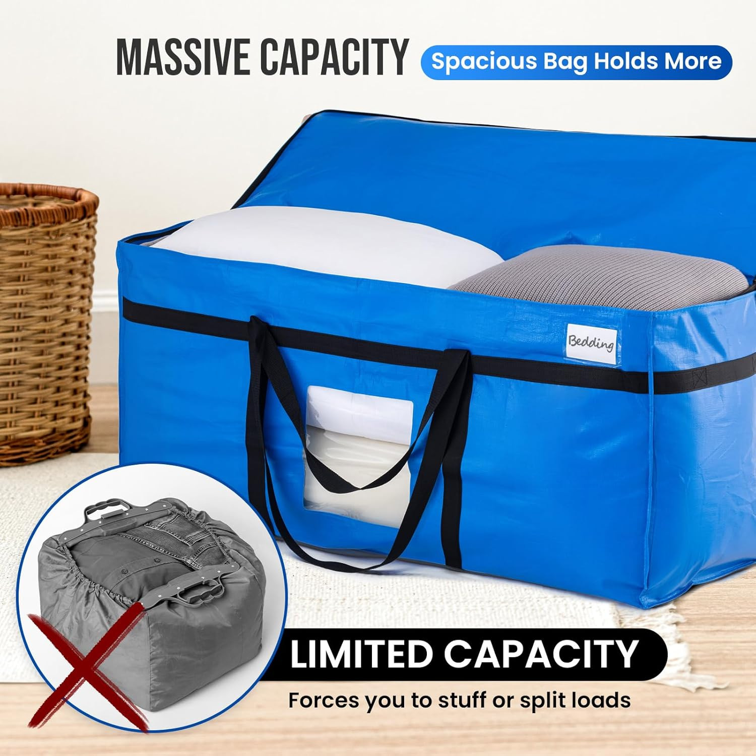 2 Pack 69 Gallon Extra Large Storage Bags with Visible Window,Blue | XXL Heavy D