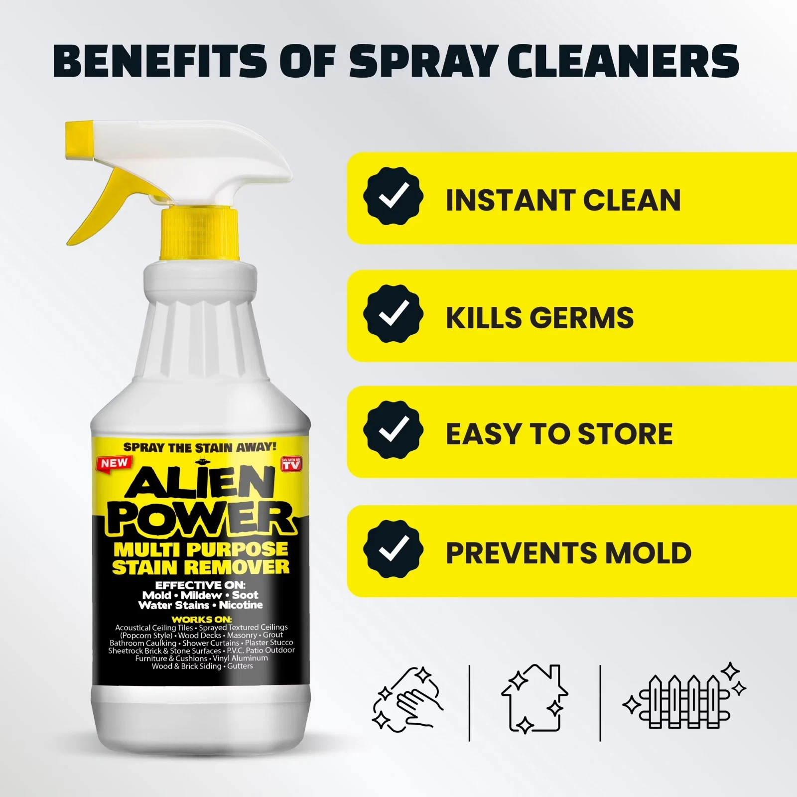 Alien Power Stain Remover Kit Mold, Mildew & Algae Cleaner with Spray Bottle New