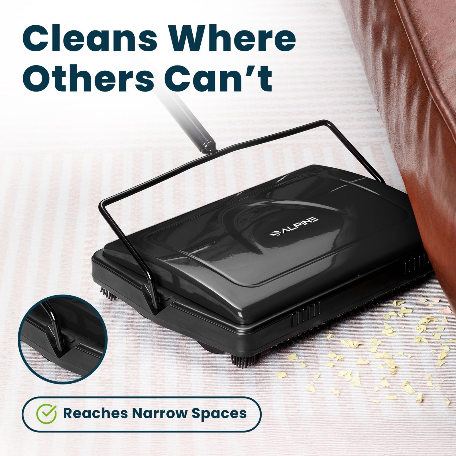 Manual Carpet Sweeper Triple Brush – Cordless Non-Electric Multi-Surface Cleaner