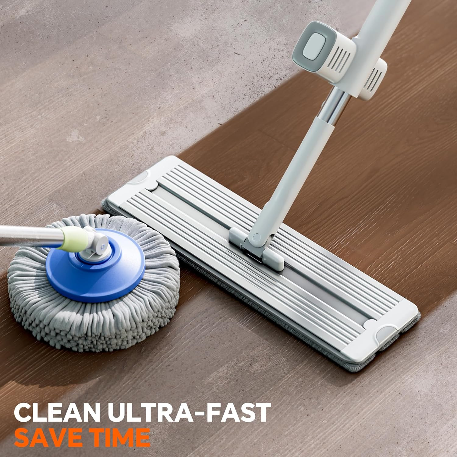 Self Wringing Flat Mop 360 Spin Head Microfiber Floor Cleaner 4 Pads No Bucket