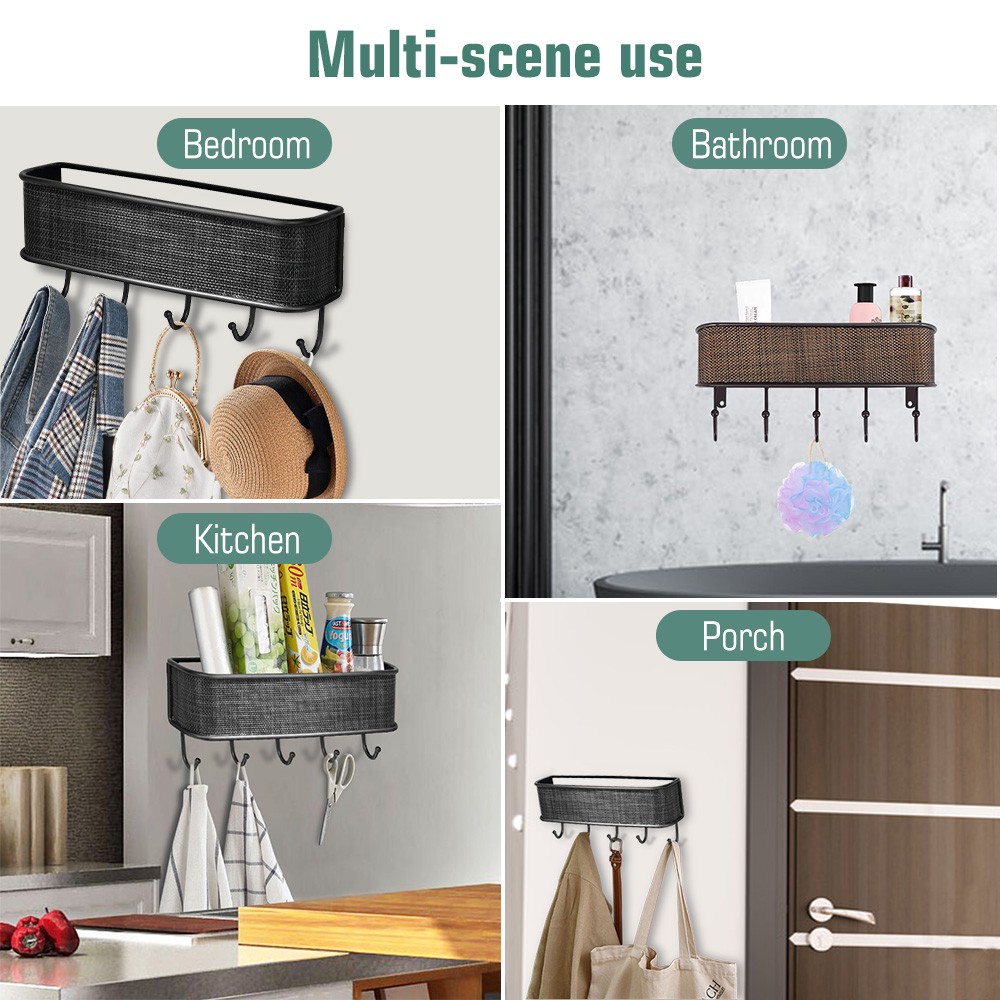 Wall-Mounted Key Holder & Mail Organizer with 5 Hooks – Entryway Storage & Decor