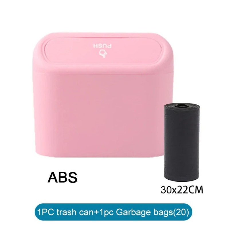 1set Mini Car Trash Can with Lid & Garbage Bags Leak-proof Mini Car Accessories