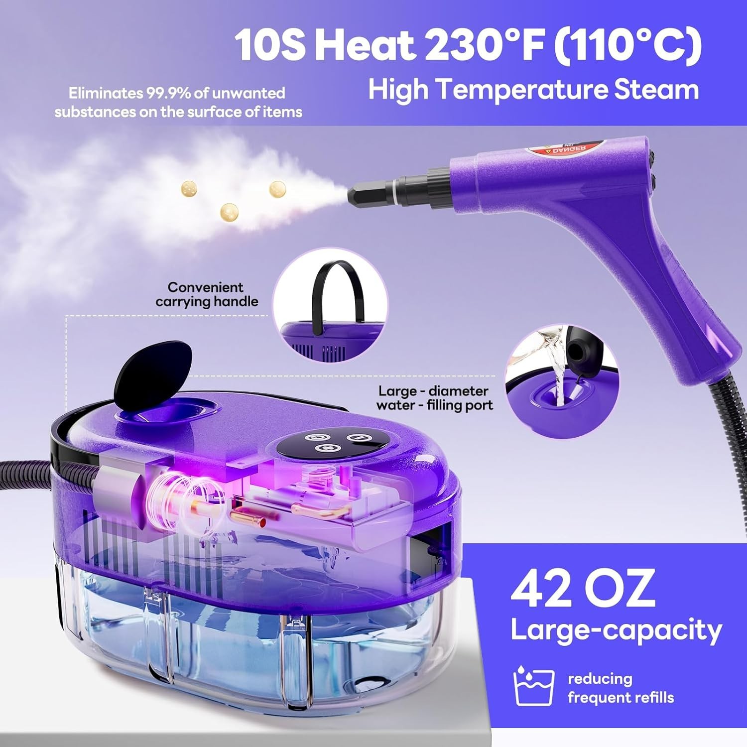 Fast Heating Handheld Steam Cleaner – 15-in-1 High Pressure for Home & Car