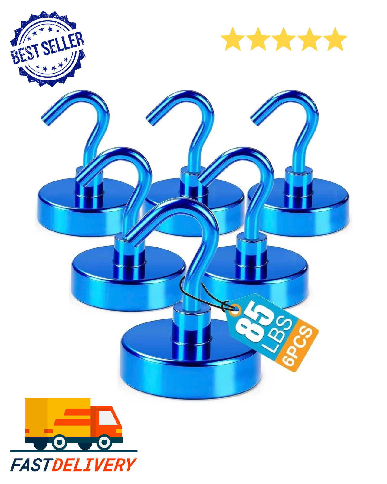6 Pack 85LB Magnetic Hooks, Strong Cabin Ship Essentials Hook Heavy Duty Refrige