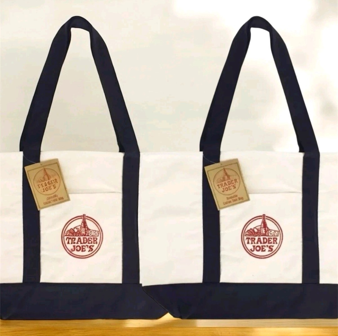 Set of Two (2) Trader Joe’s Canvas Tote Shopping Bag – LARGE CLASSIC NAVY BLUE