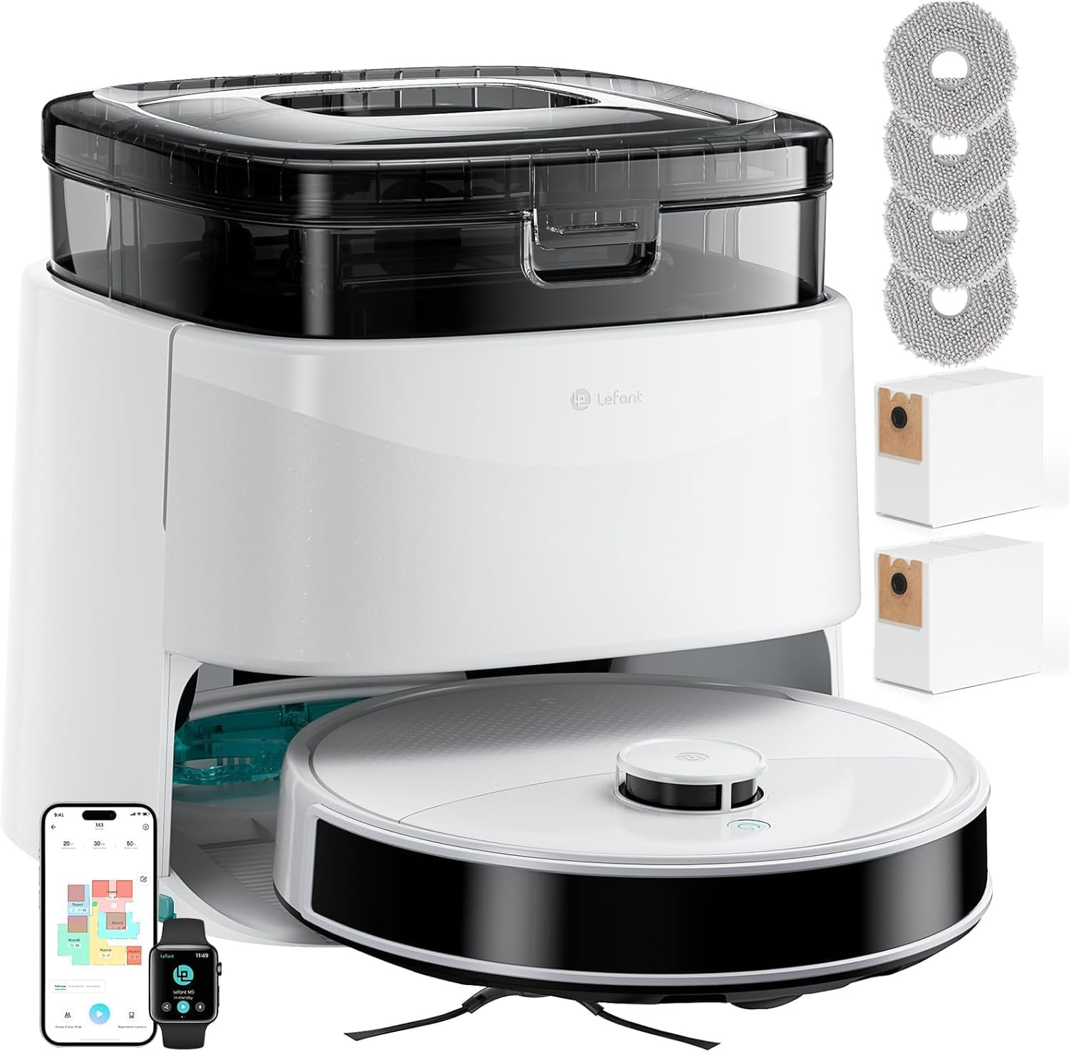 Robot Vacuum and Mop, 12000Pa Suction, 90-Day Self-Emptying, Obstacle Avoidance,