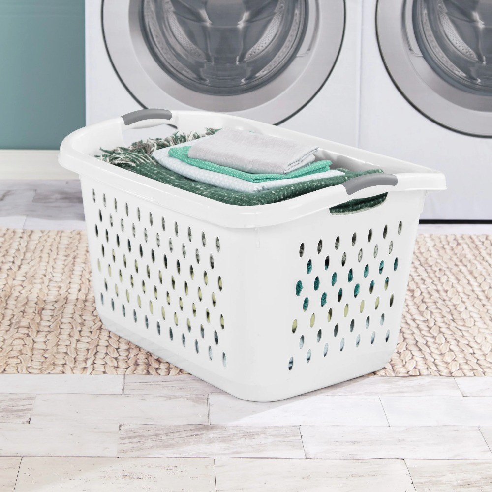Extra Large 2.7 Bushel Plastic Laundry Basket with 2 Carry Handles, White, Adult