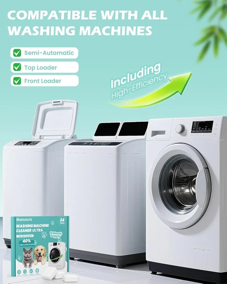Washing Machine Cleaner Tablets 24 Count Deep Clean Odor Remover 1 Year Supply