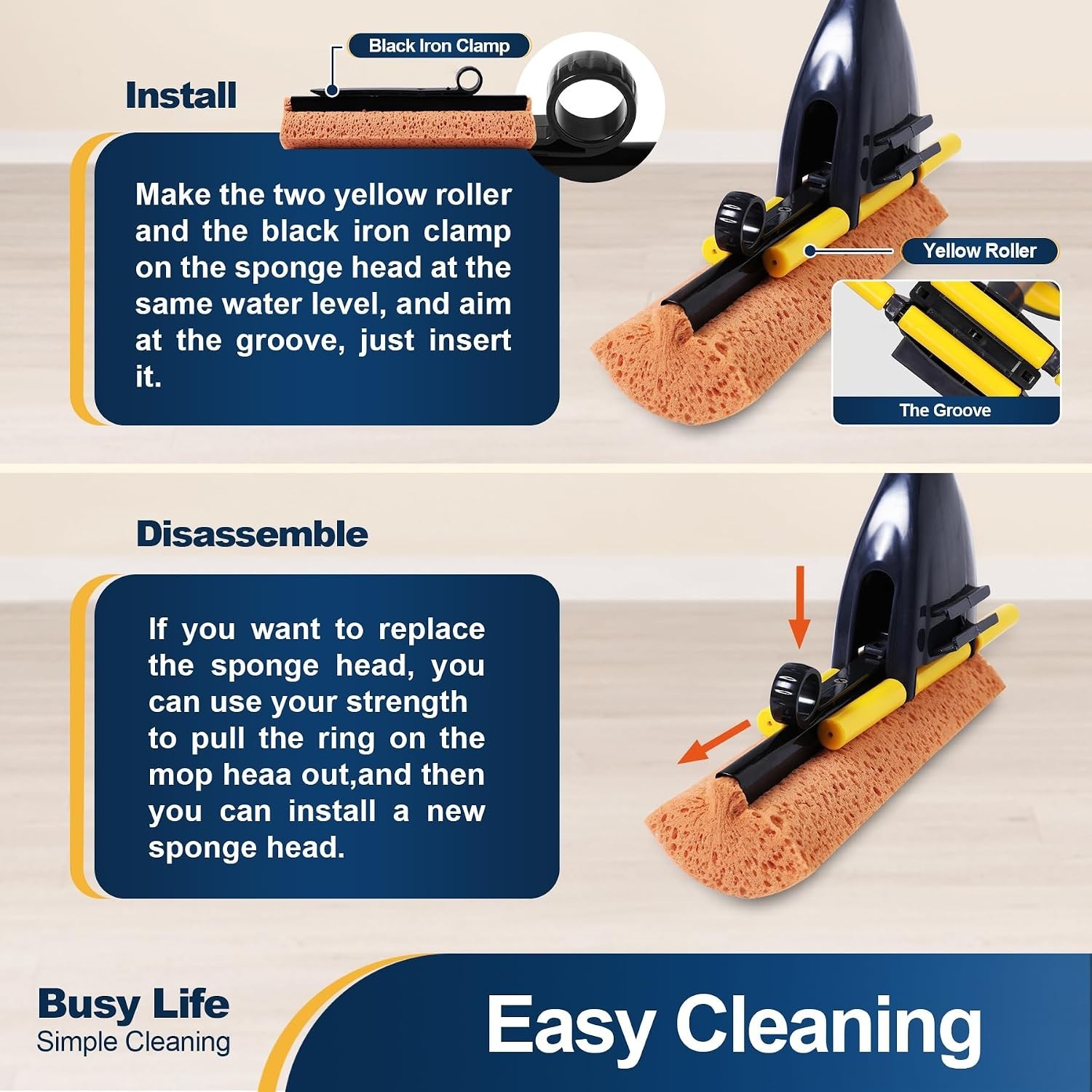 Sponge Mop Home Commercial Use Tile Floor Bathroom Garage Cleaning | Total 2 …