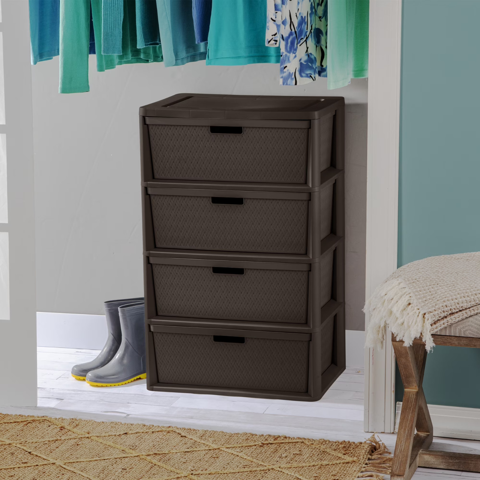 (2 pack) Sterilite Wide 4 Drawer Tower Plastic Storage Organizer Brown