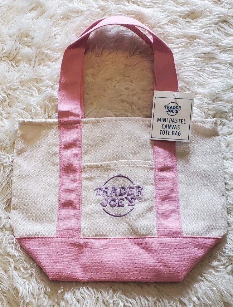 Trader Joe’s Mini Pastel Canvas Tote Bag Pink 💗 Spring Limited NEW