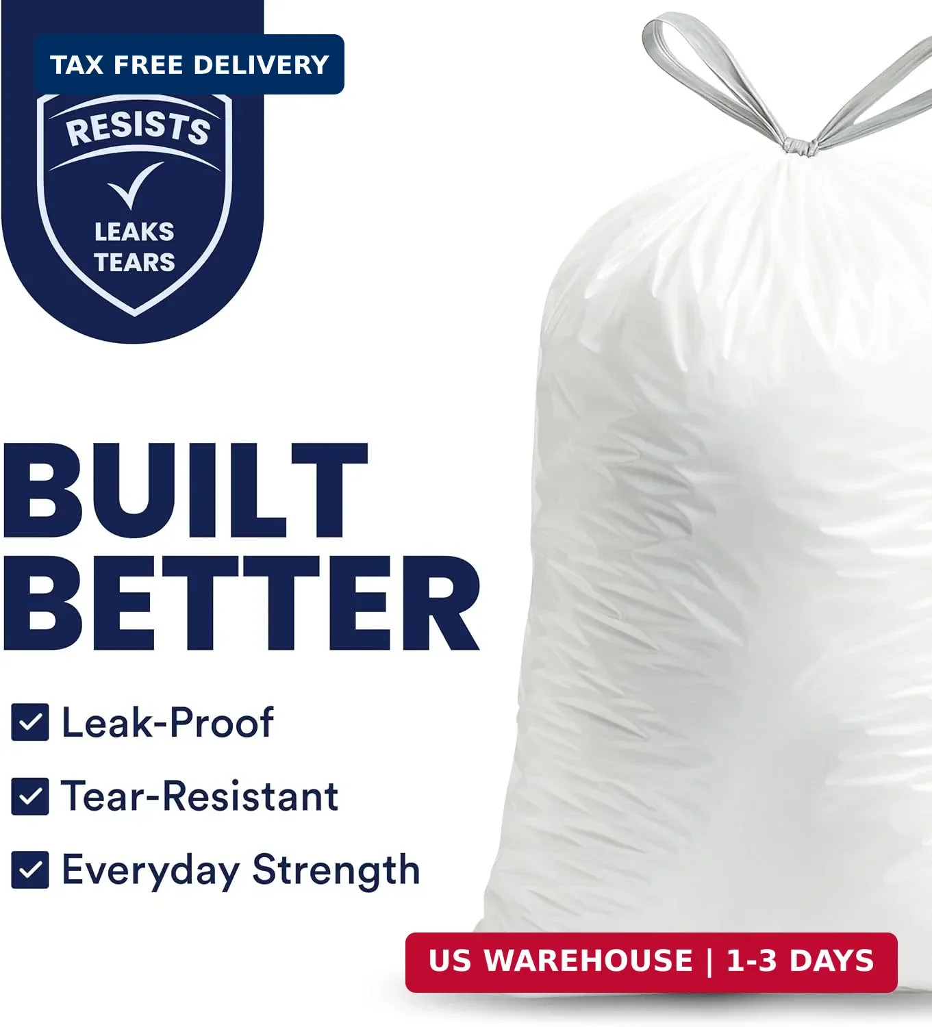 4 Gallon White Drawstring Trash Bags, 200 Count (Pack of 1) – 0.7 Mil Leak-Proof