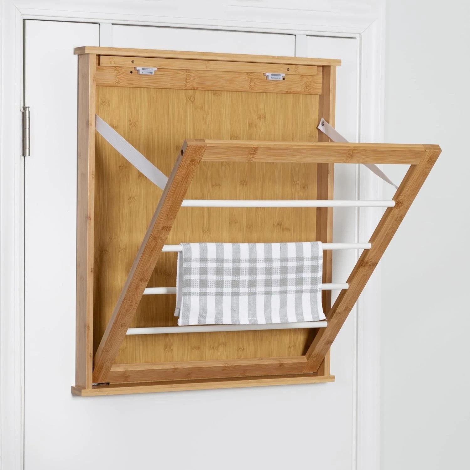 Wall-Mounted Clothes Drying Rack, Bamboo, Collapsible, 23 in W x 27.25 in H
