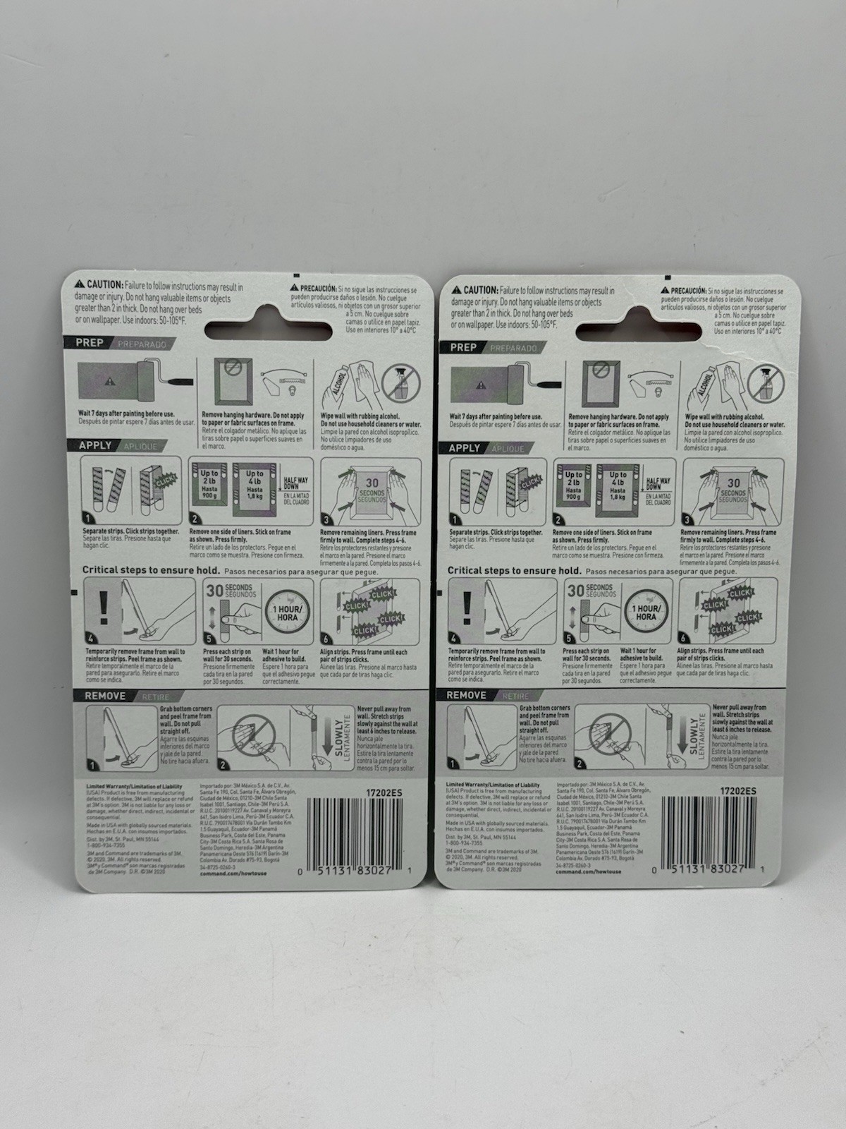 Lot of 2 Command Strips Small Picture Hanging Strips HOLDS 4 LBS 8 Pairs Total