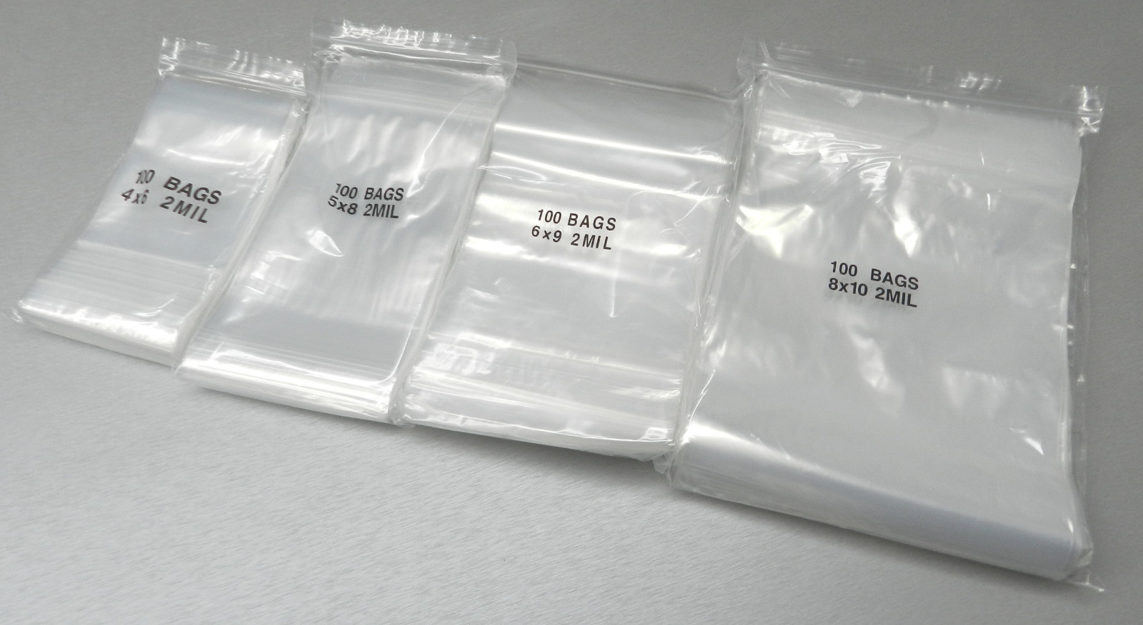 400 Clear 2mil Poly Bags Assortment 4 Sizes 4×6 5×8 6×9 8×10 100@ Top Seal Bags