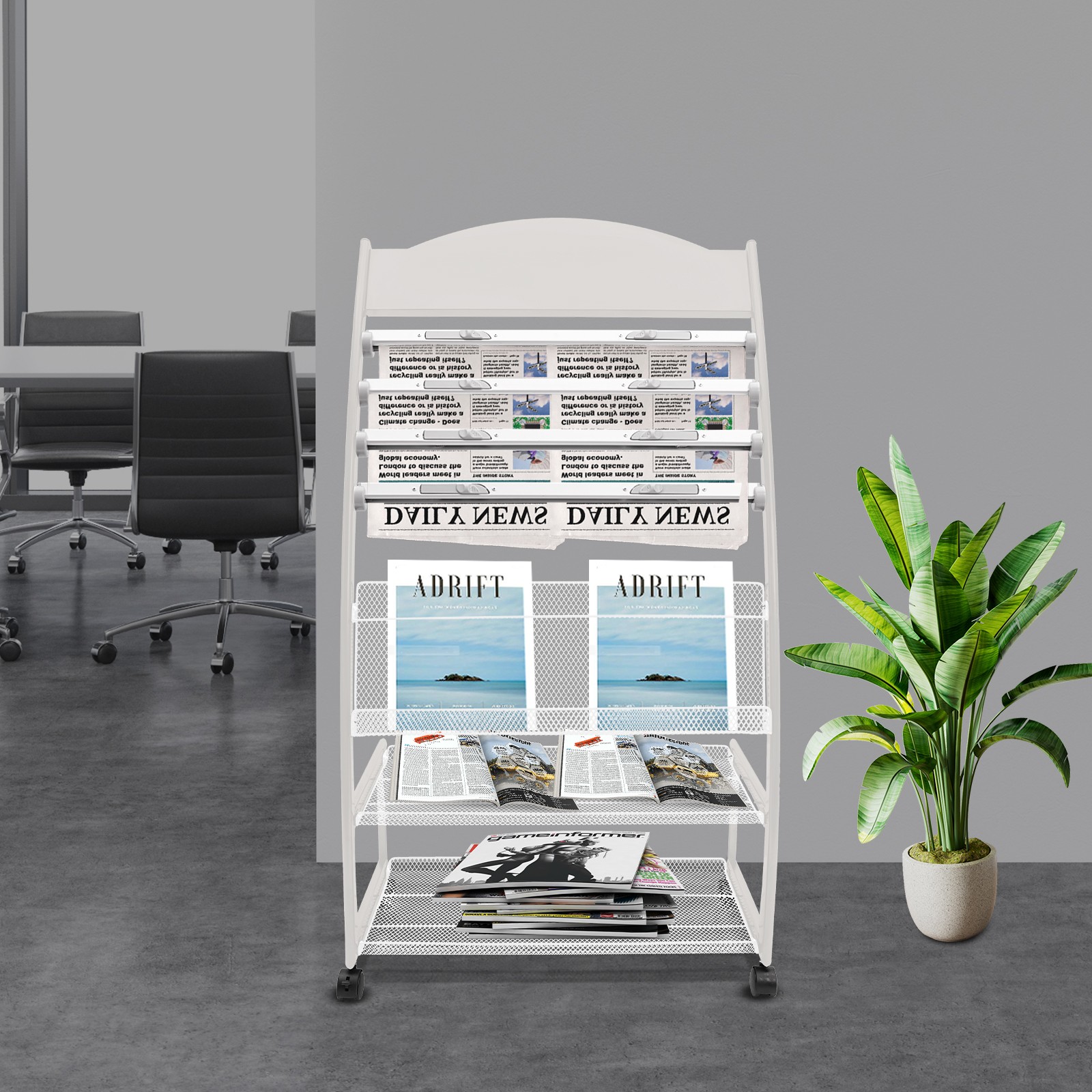 Round Head Aluminum Magazine Display Stand Magazine Rack Brochure Display Stand.