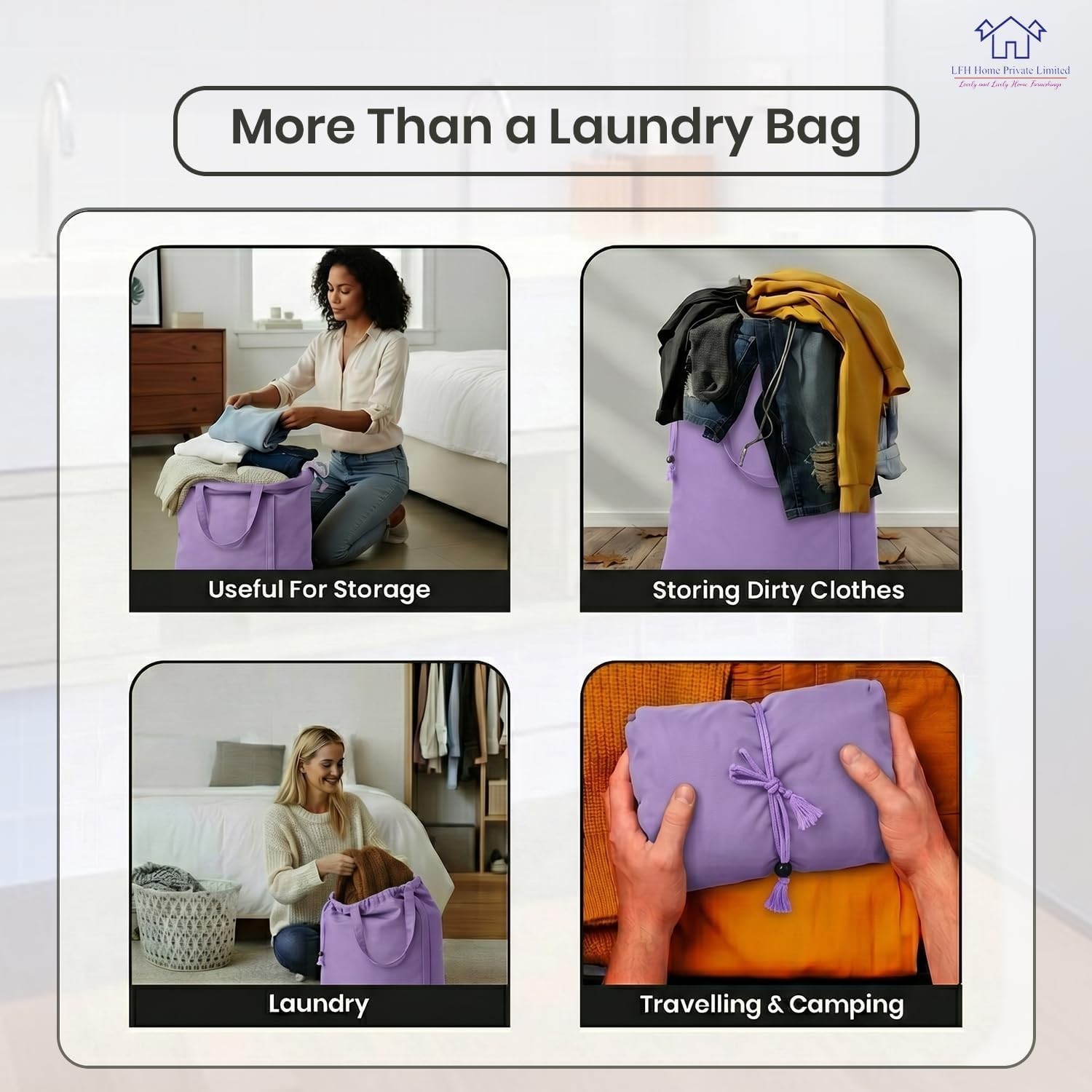 Canvas Laundry Bags 6pk Lavender 28″x36″ Cotton Rich Heavy Duty Washable