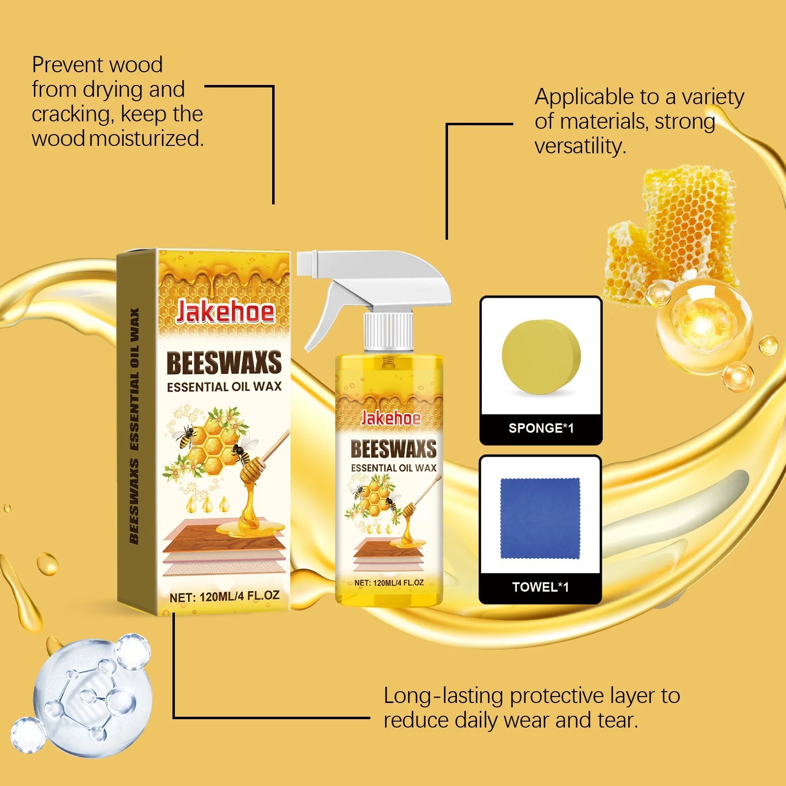 Beeswax Spray Essential Oil Wax,Multi-Purpose Furniture Polish,Wood Care Spray