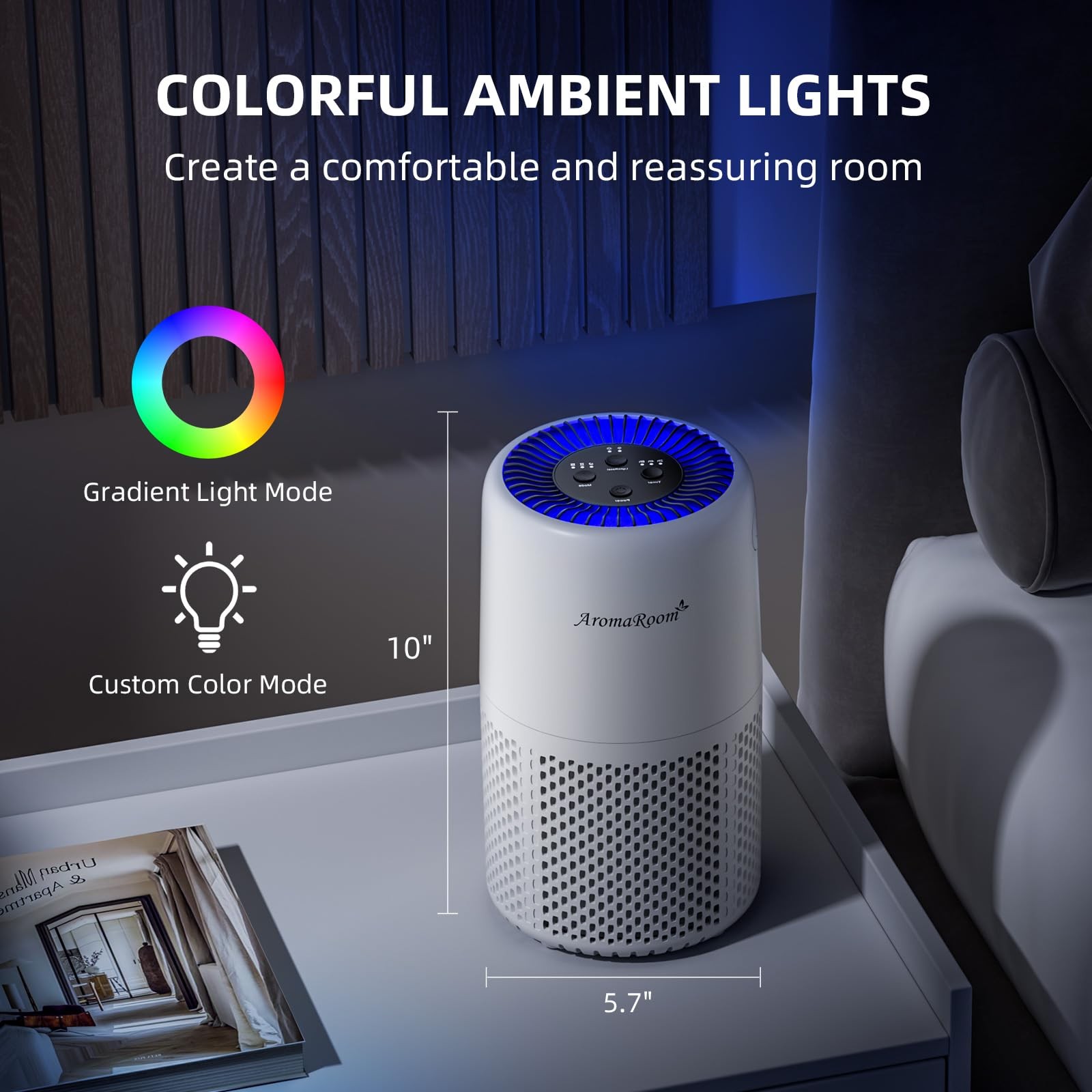 Air Purifier for Home Bedroom, AromaRoom H13 HEPA Filter For Small, White