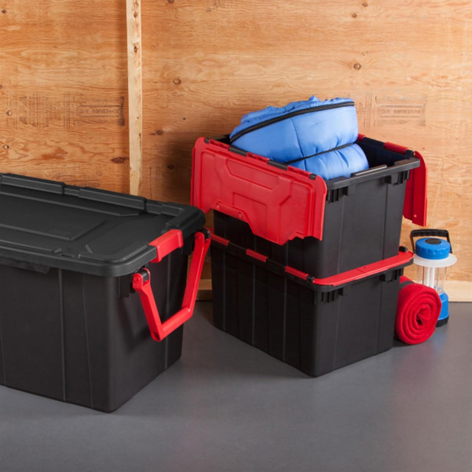 12 Gal Hinged Lid Industrial Tote Stackable Storage Bin W/ Hinge Lid Plastic