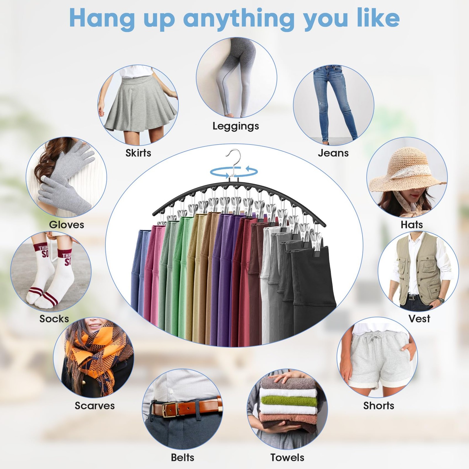 6 Pack Legging Organizer For Closet Hanging Pants Hangers With 15 Clips Holds 45