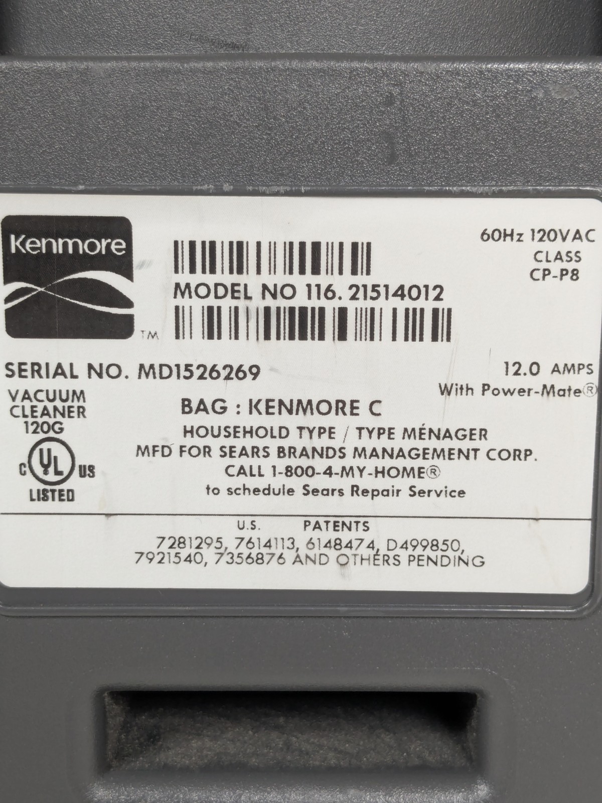 Kenmore Progressive 116 Vacuum Cleaner True HEPA Canister & Attachments Only
