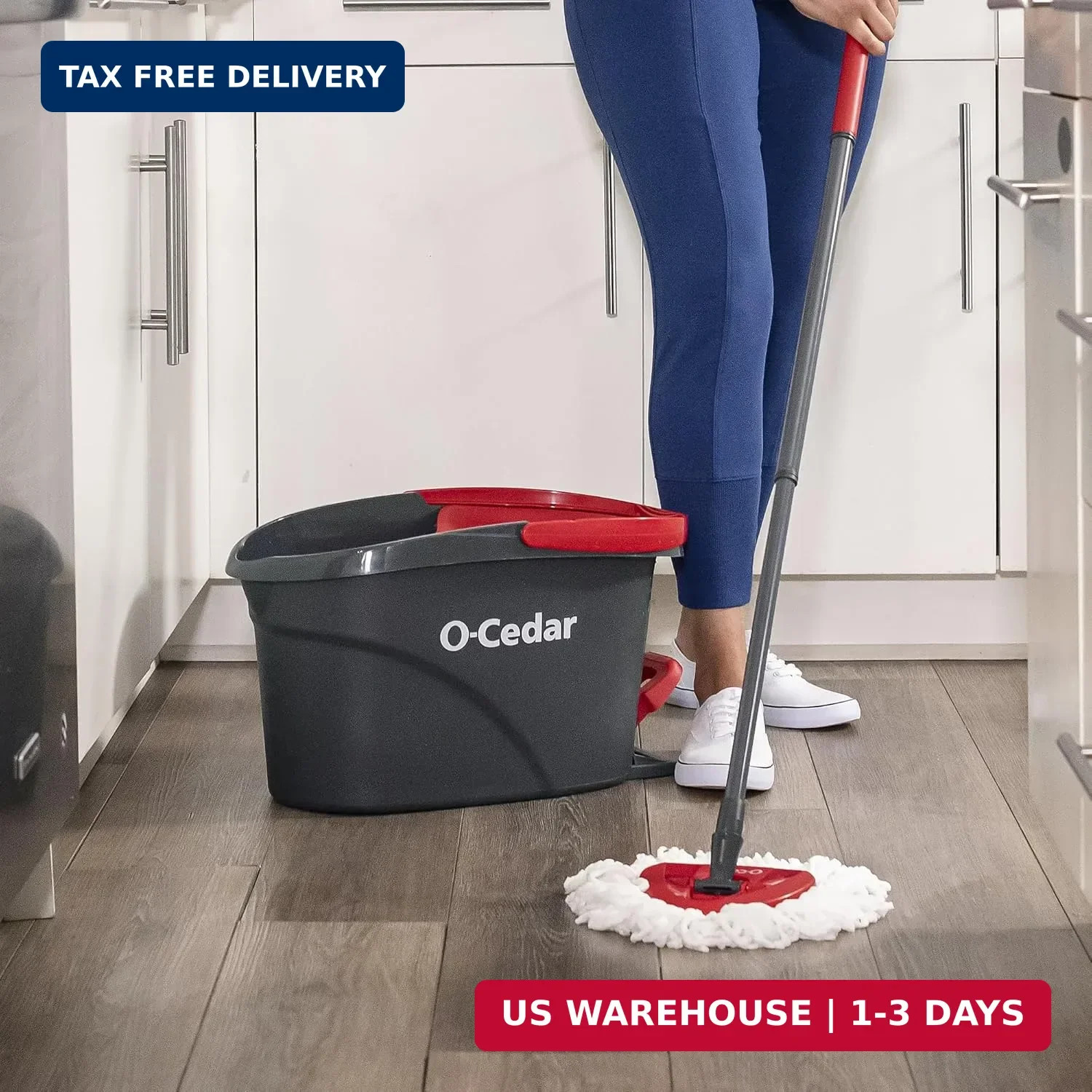 O-Cedar EasyWring Microfiber Spin Mop, Bucket Floor Cleaning System, Red, Gray,