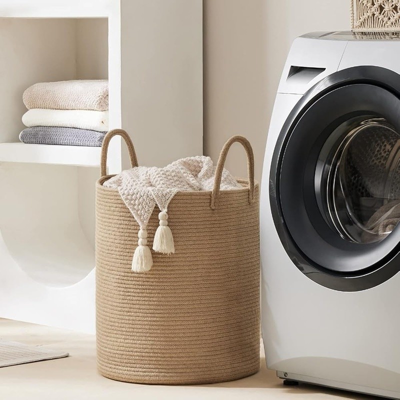 Eco-friendly Tall Laundry Hamper Portable Storage Basket Jute Organizer New