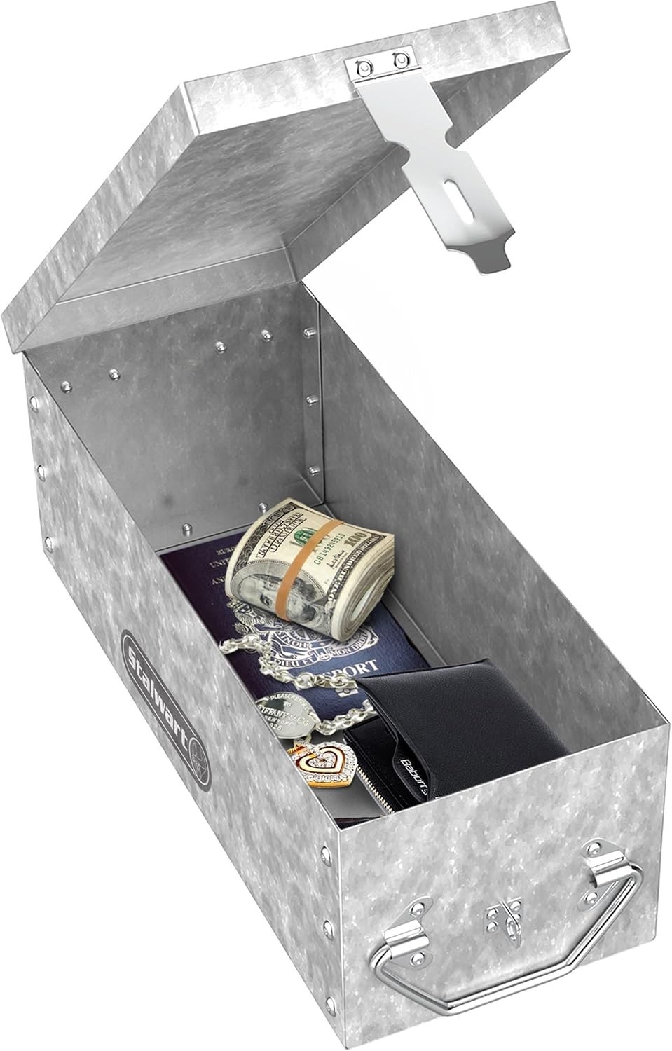 Lock Box with Folding Handle – Durable Metal Storage Chest with Stackable Des…