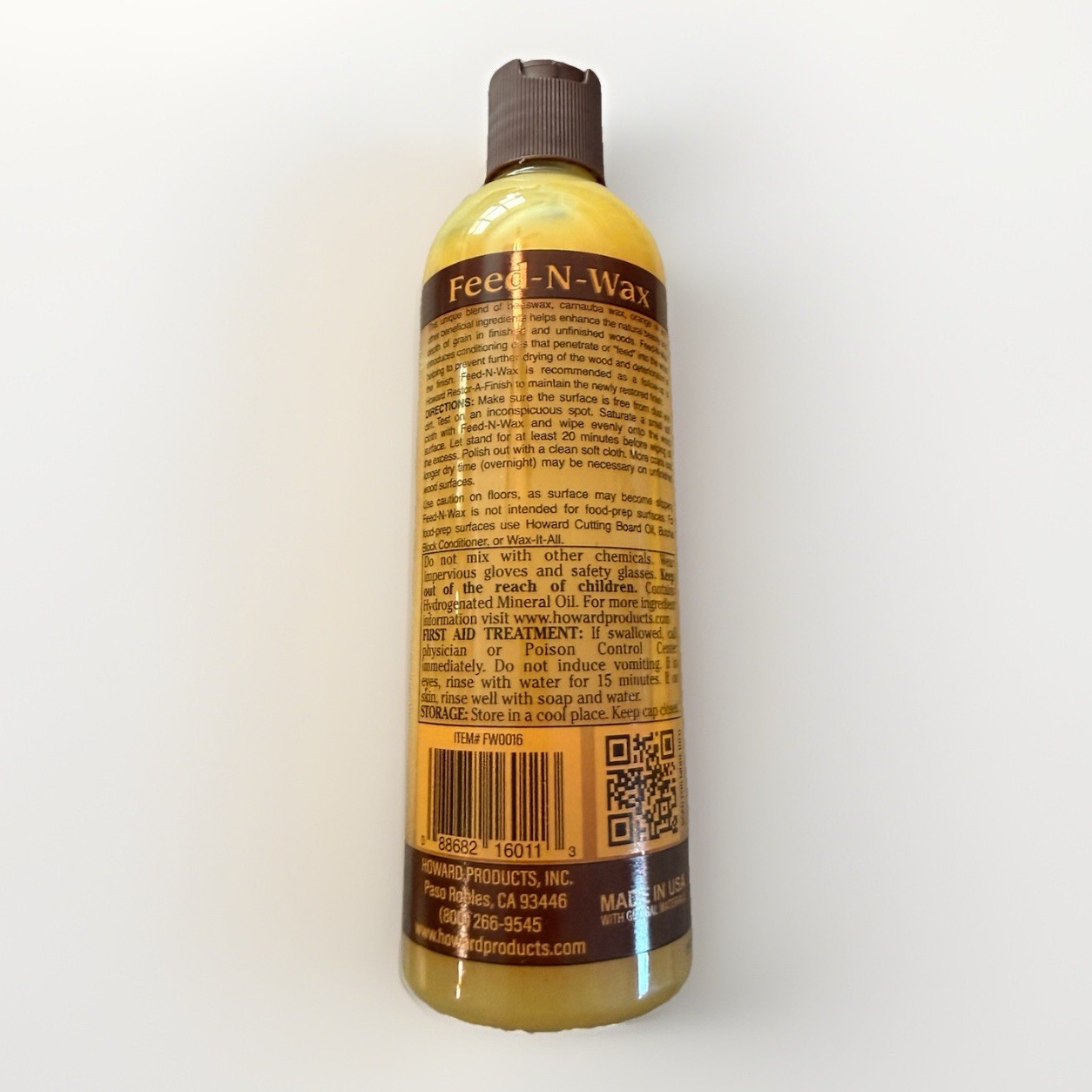 Howard Feed N Wax Wood Polish & Conditioner Bees Wax & Orange Oil 16 oz