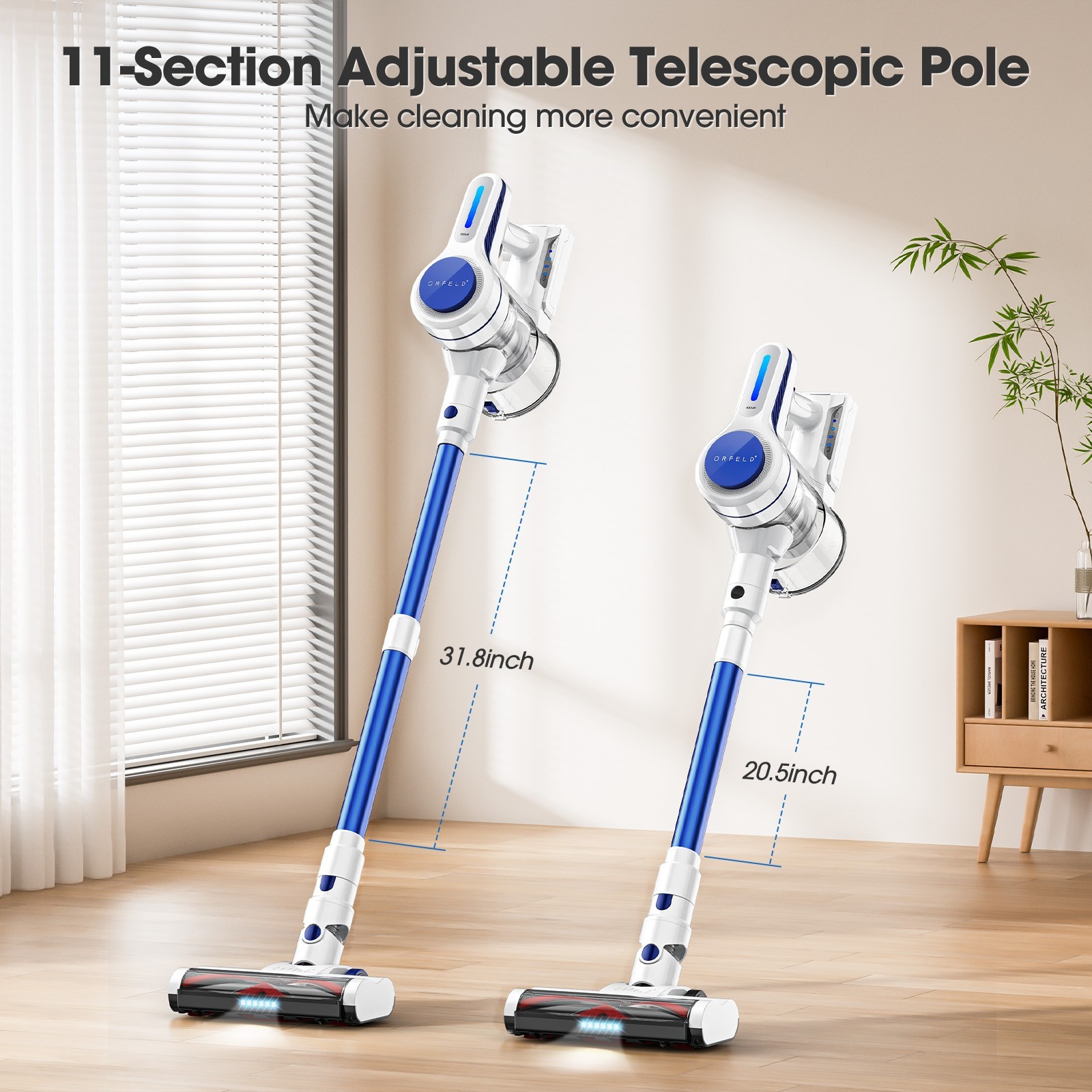 Cordless Vacuum Cleaner 1.5L Powerful Stick 50Kpa 60min Lightweigh Rechargeble