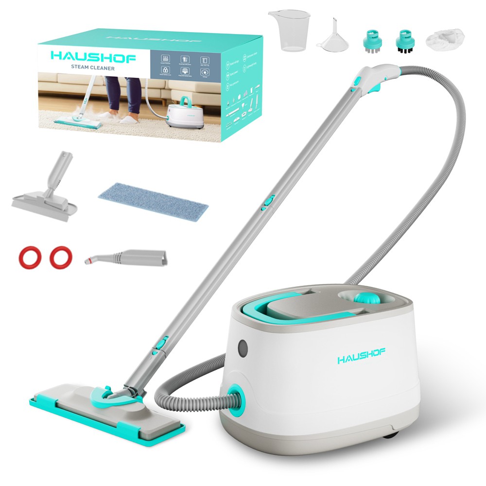 HAUSHOF 1500W Portable Steam Cleaner w/1.5L Tank and Wheels 4 Bar 16 Accessories