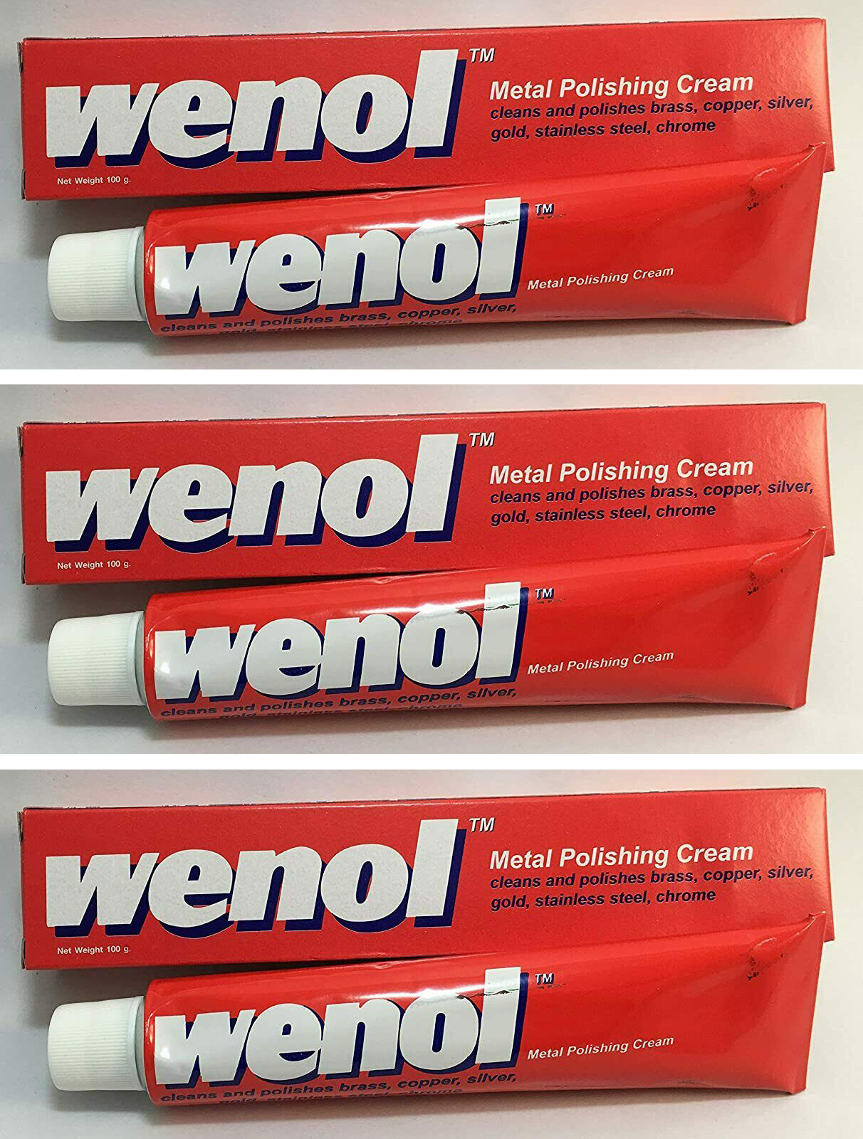 wenol Cream Polish 3 X 100g. WENOL Metal tube Stainless Steel Chrome Brass
