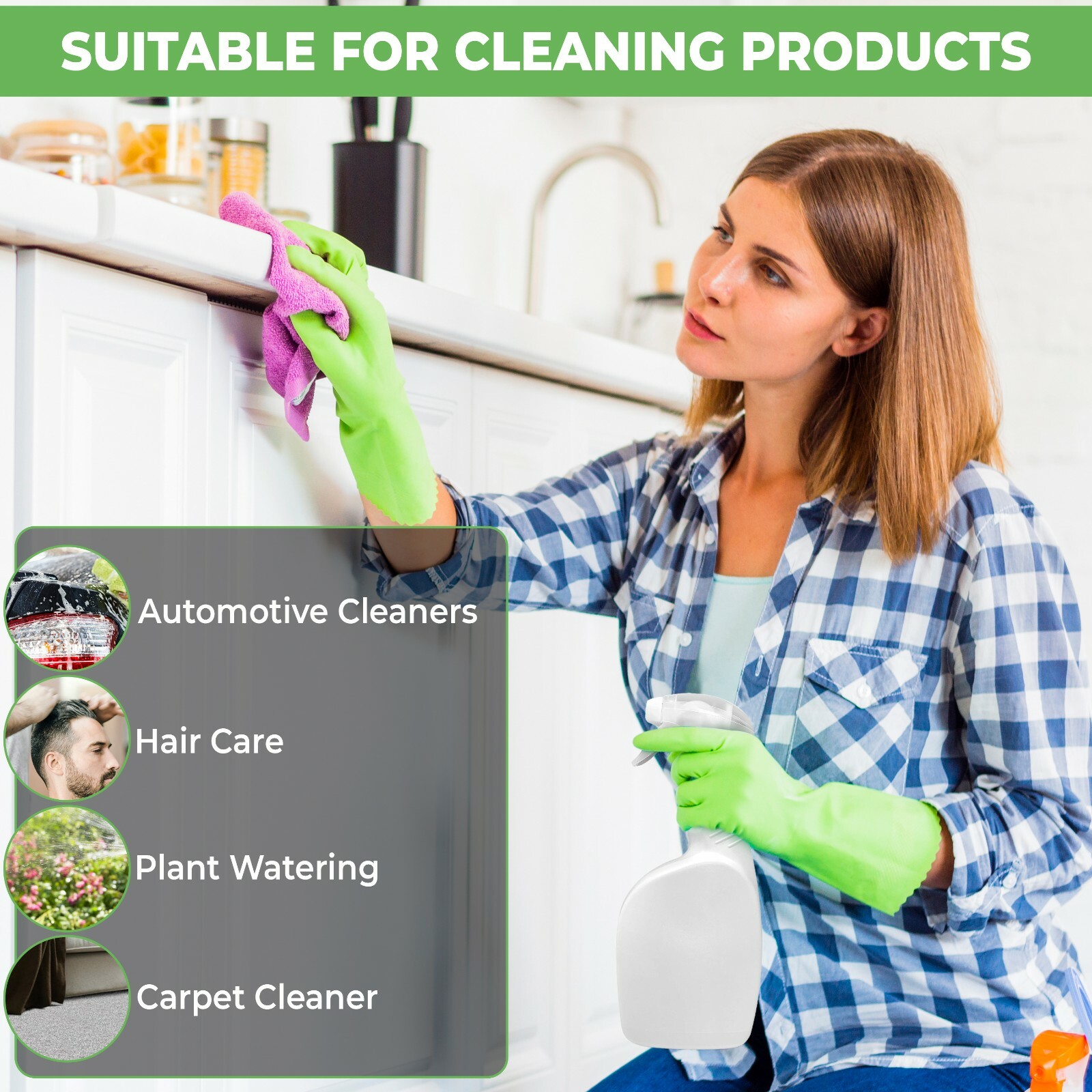 32 oz Plastic Spray Bottle 3 Pack White HDPE Chemical Resistant Bleach Cleaner