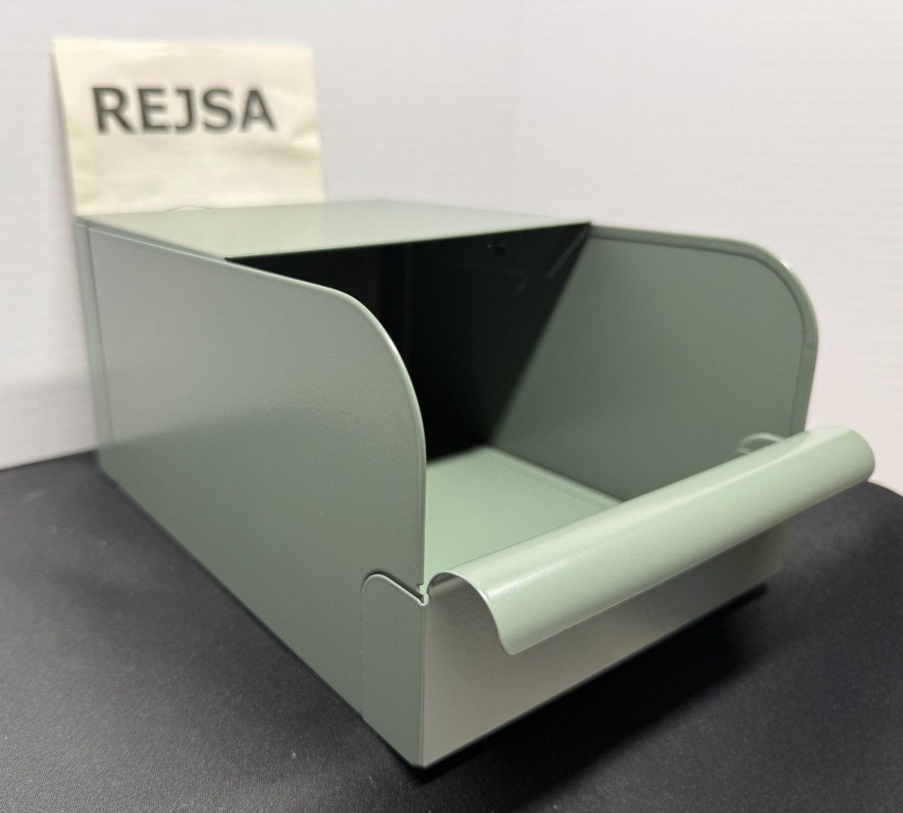 Brand New Unused Assembled IKEA Rejsa Gray-Green Metal Box, 9.75” x 7” x 5”,