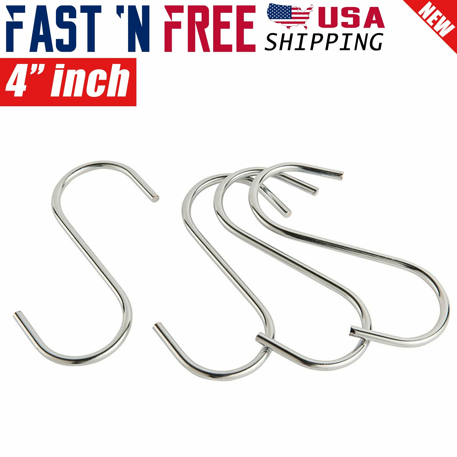 4 Pcs 4″ inch Zine Plated Metal Steel S Hooks for Kitchen Hanging Hanger Bulk