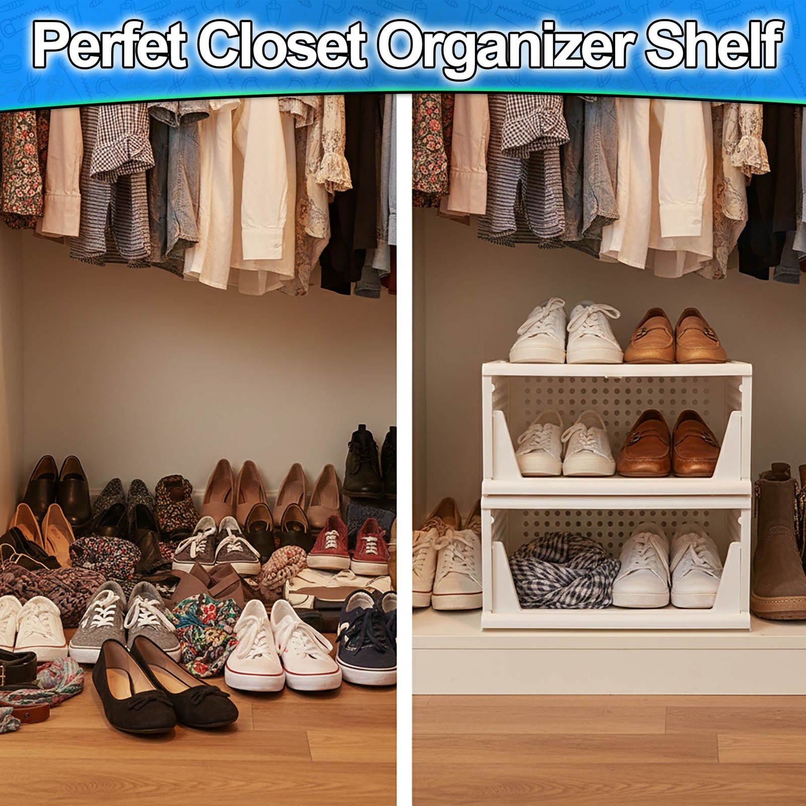 Stackable Closet Storage Shelf – Slidable & Ventilated Carts for Easy