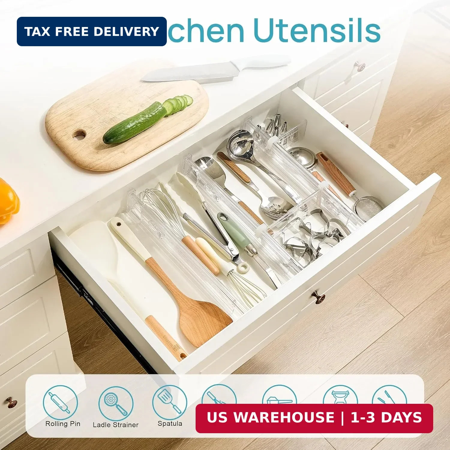 2.36″ Drawer Dividers with Expandable Inserts, 12.8″-22.3″ Adjustable K