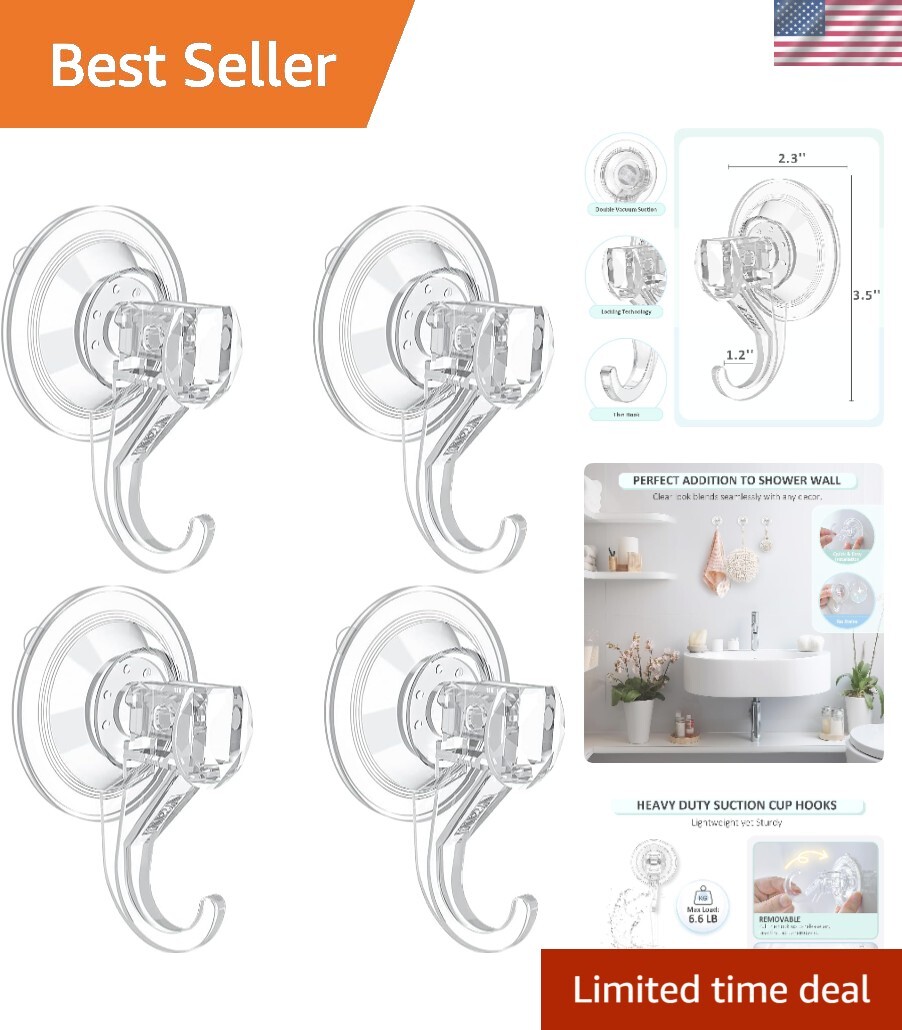 Minimalist 4-Pack Clear Suction Hooks – Perfect for Shower & Home Essentials