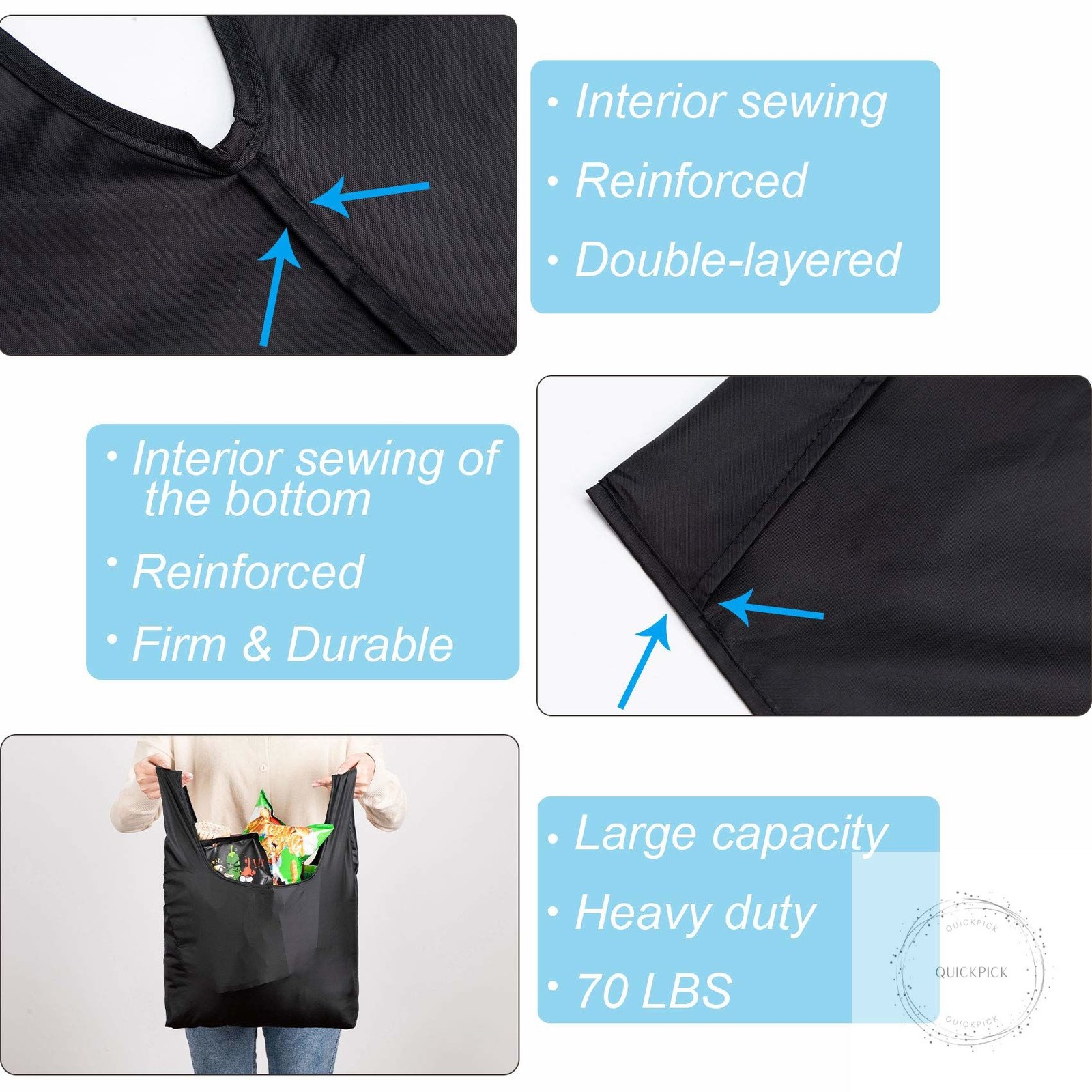Large Reusable Bags Shopping Washable Foldable 6 Pack Grocery Bags Heavy Duty
