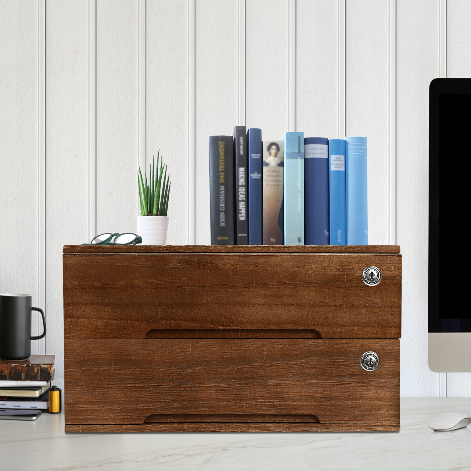 Wooden Desktop Jewelry Drawer Storage Box Table Cabinet Holder Organizer Chest