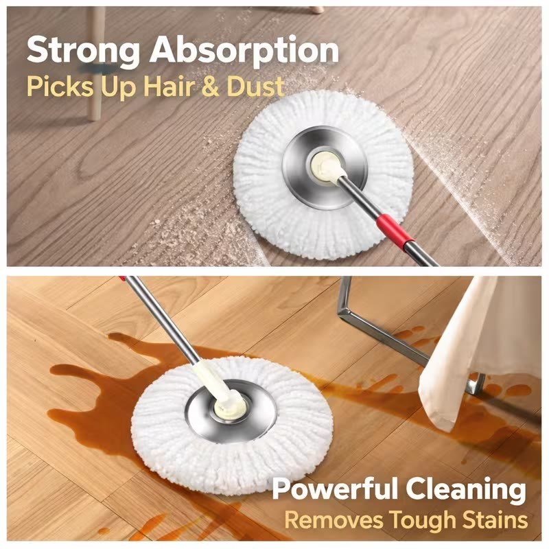 Spin Mop and Bucket with Wringer Set, 360° Spinning Mop System 3 Mop Refill