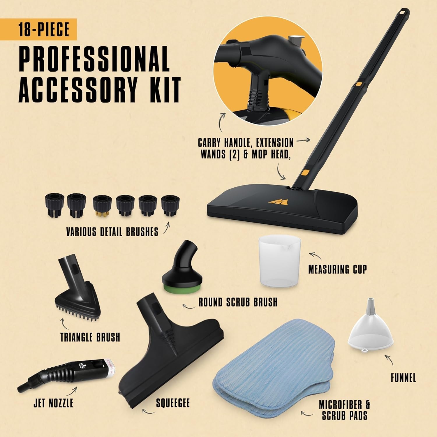 Multi-Use Steam Cleaner with 18 Accessories – Perfect for Floors, Grout & Cars