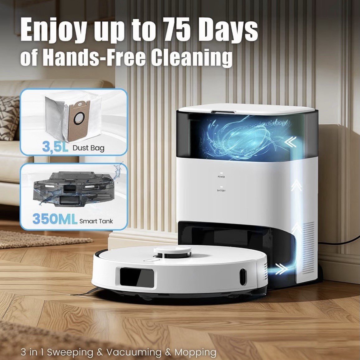Robot Vacuum & Mop w/ Self-Emptying Dock – LiDAR, 12,000Pa, App Control