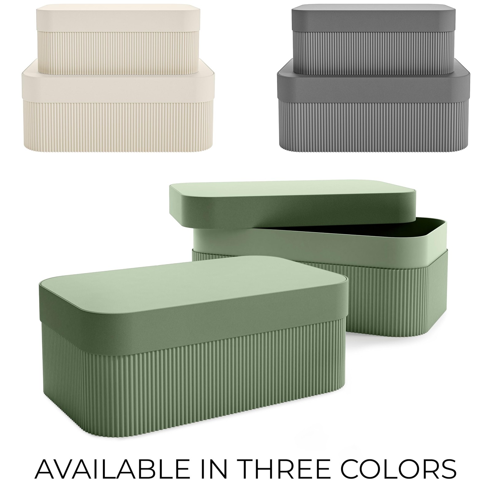 Decorative Storage Boxes with Lids, Set of 2 Fluted Cardboard Organizers