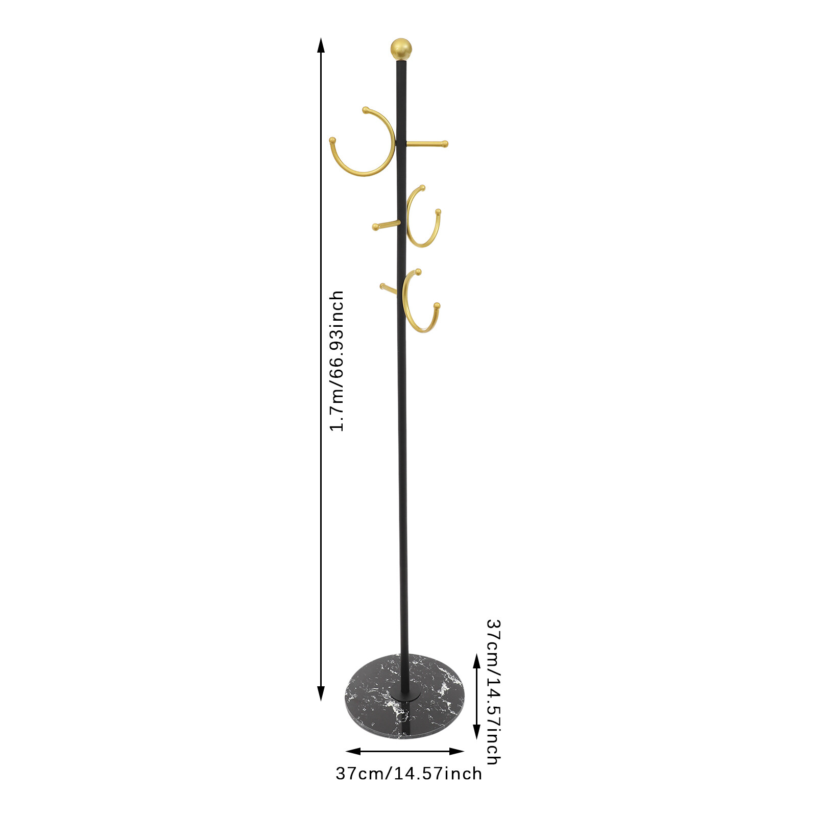 Coat Rack, Clothes Rack with Mable Base, Freestanding Coat Rack